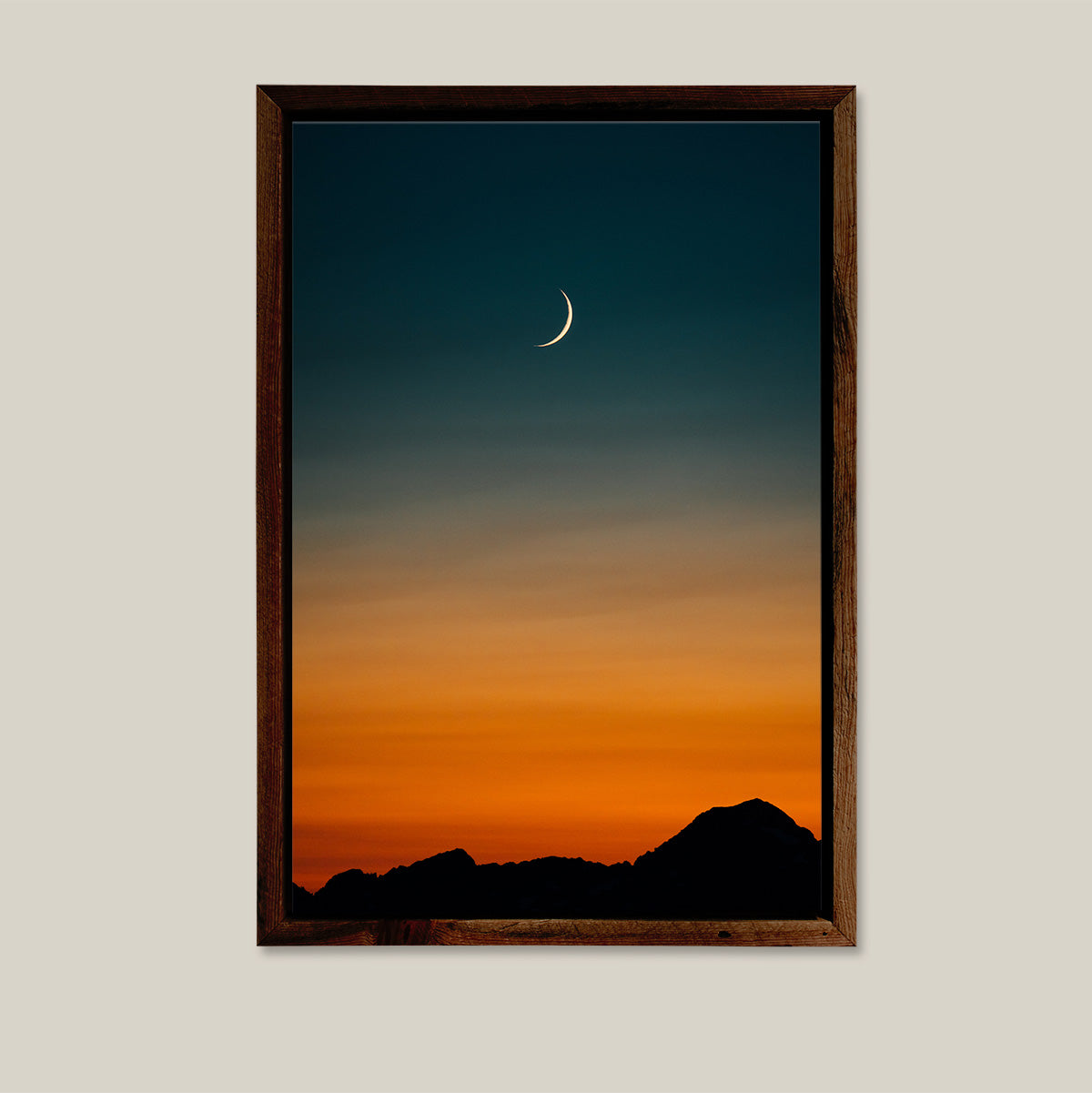 Crescent Moon, Mountain Sunset